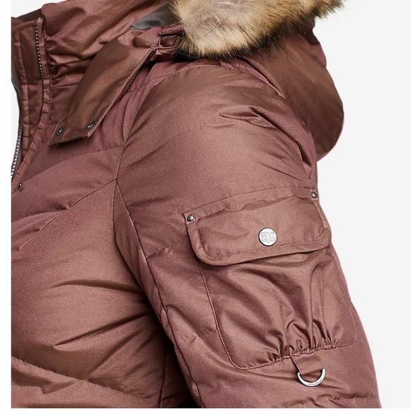 Eddie Bauer Sun Valley Down Parka Misty Rose Fur Trim Jacket Coat Puffer PinkEUC - Picture 3 of 9